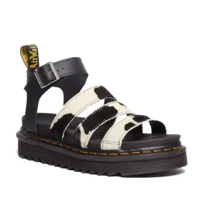 Dr Martens - Blaire 3 Strap Sandal Cow Print Hair - Black White