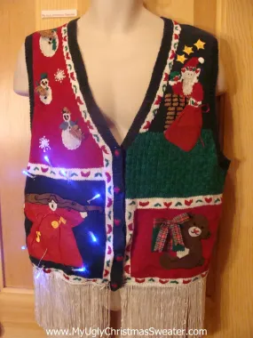 Light Up Christmas Sweater Vest with Fringe