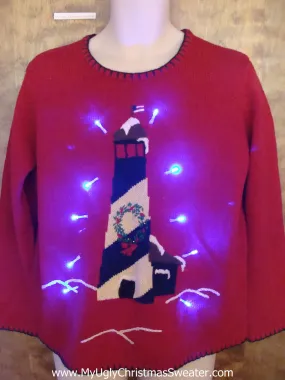 Lighthouse with Wreath Light Up Ugly Xmas Sweater