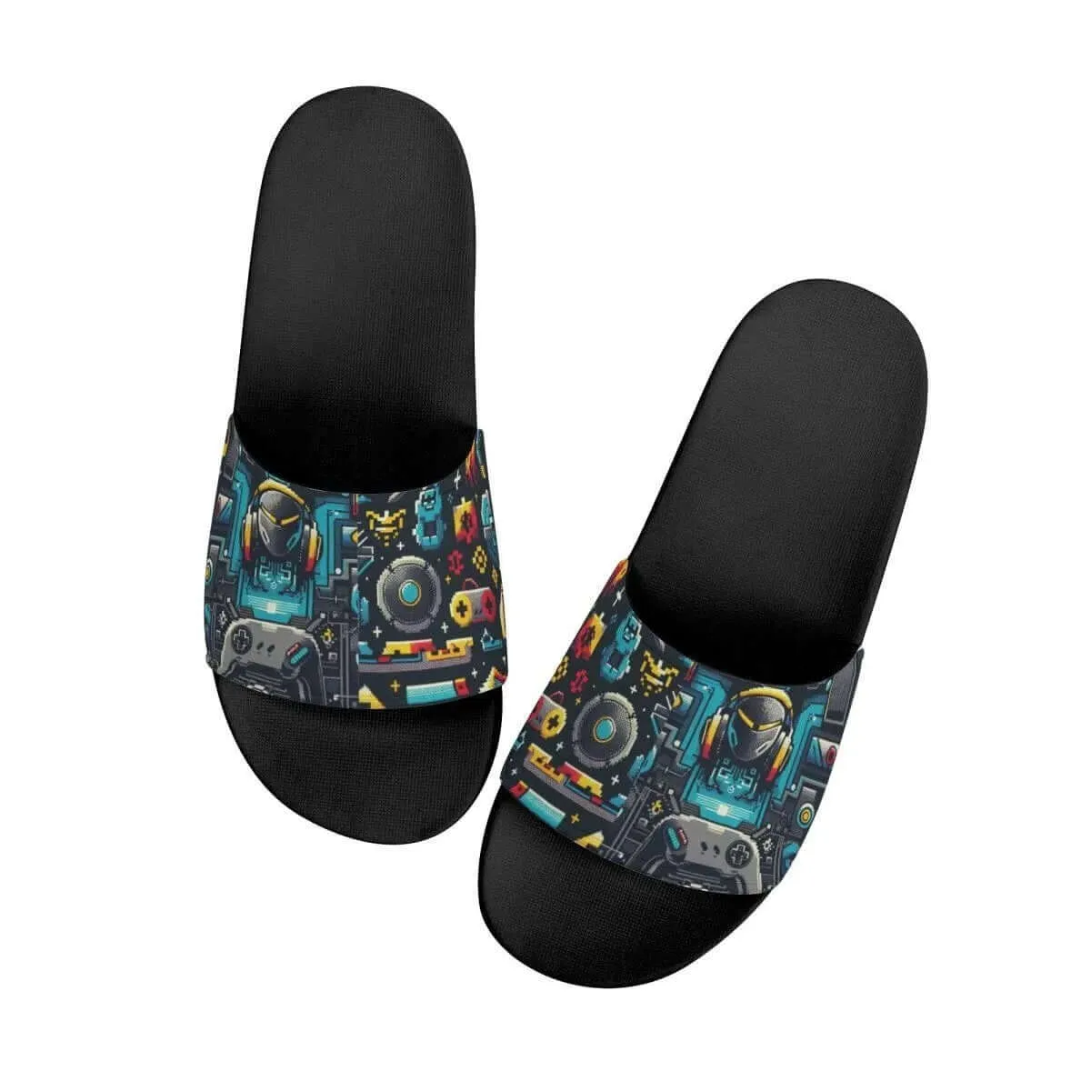 Teal Pattern Slide Sandals