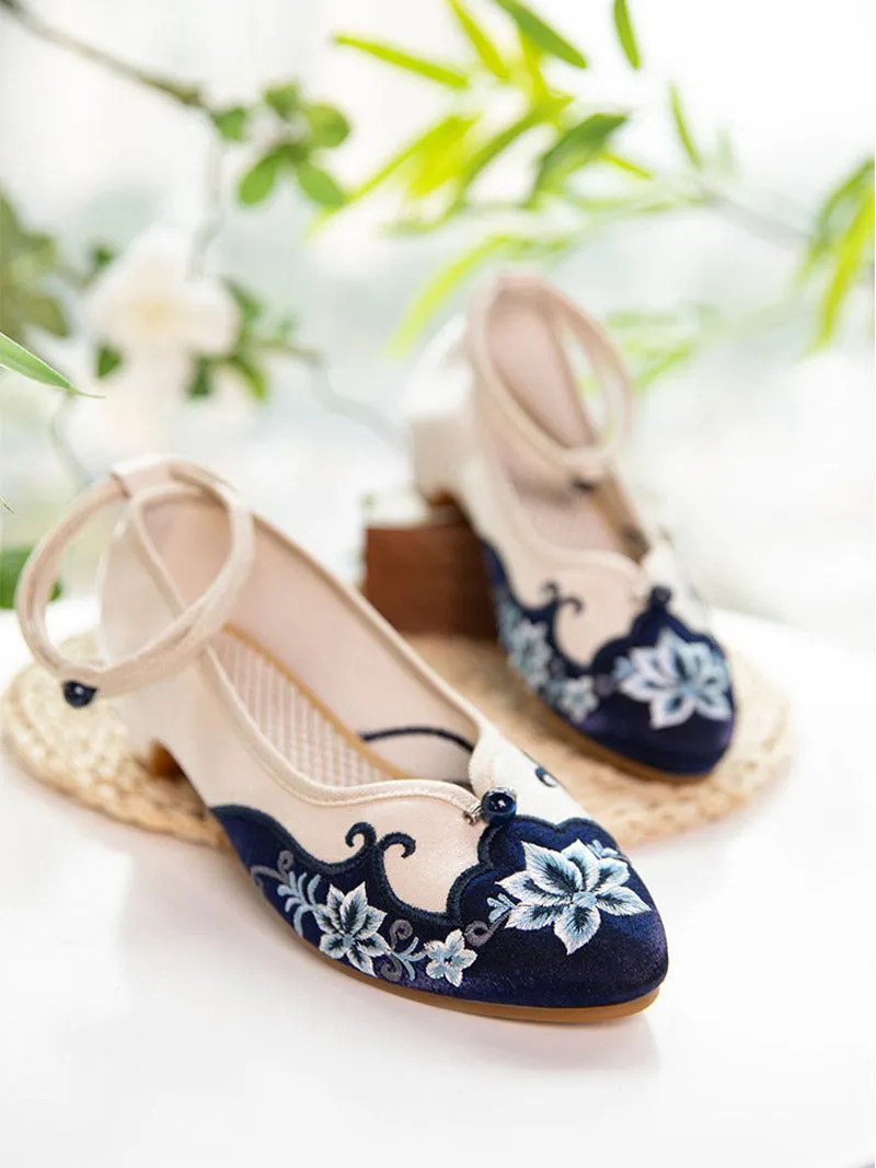 Vintage Lotus Flower Embroidered Shoes